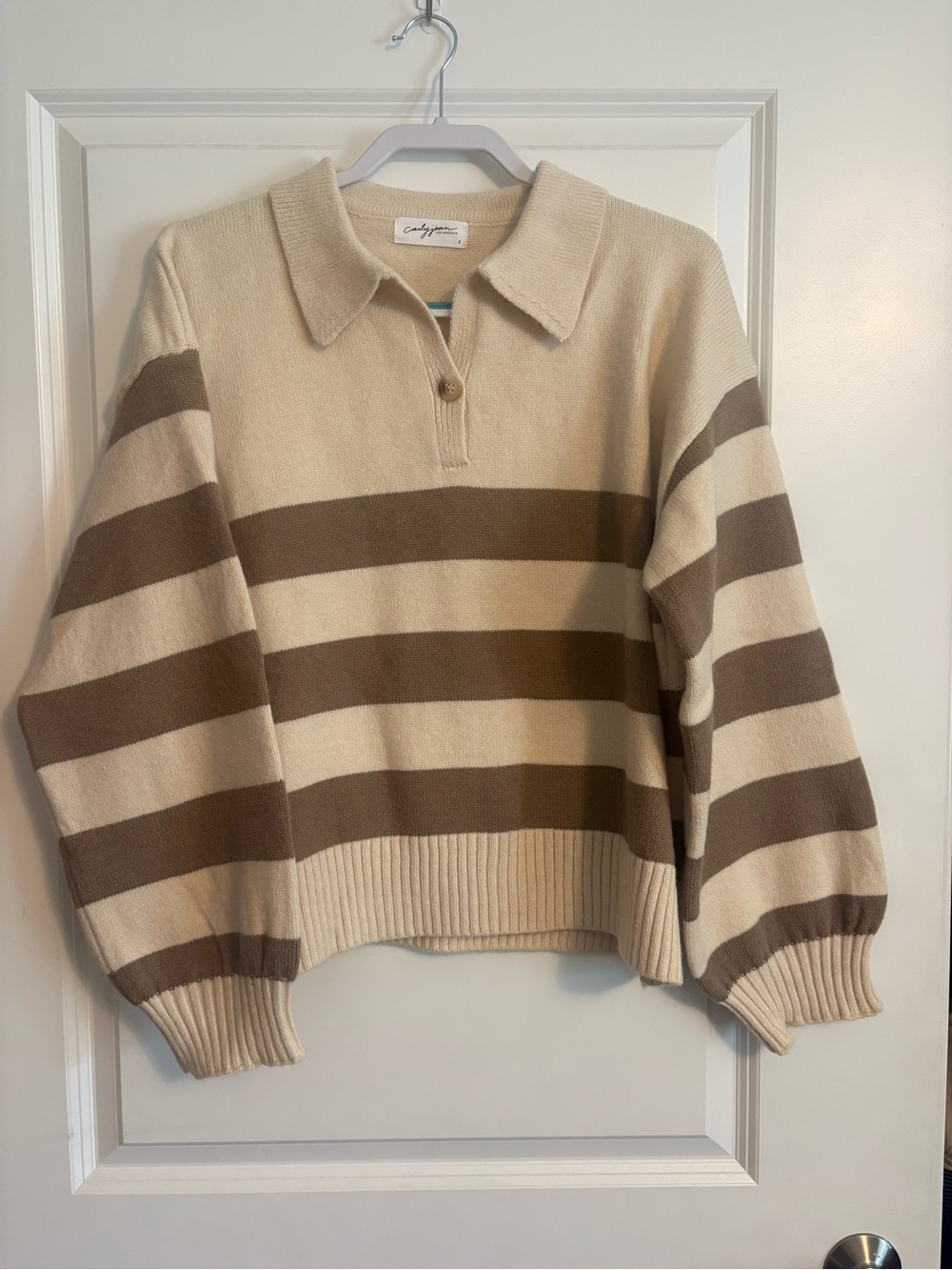CJLA | Cream & Brown | Striped Collared Sweater | Classic Academia | Neutral